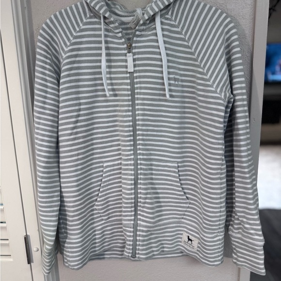 The Black Dog Gray and White Striped Zip-Up Hoodie - Picture 1 of 7